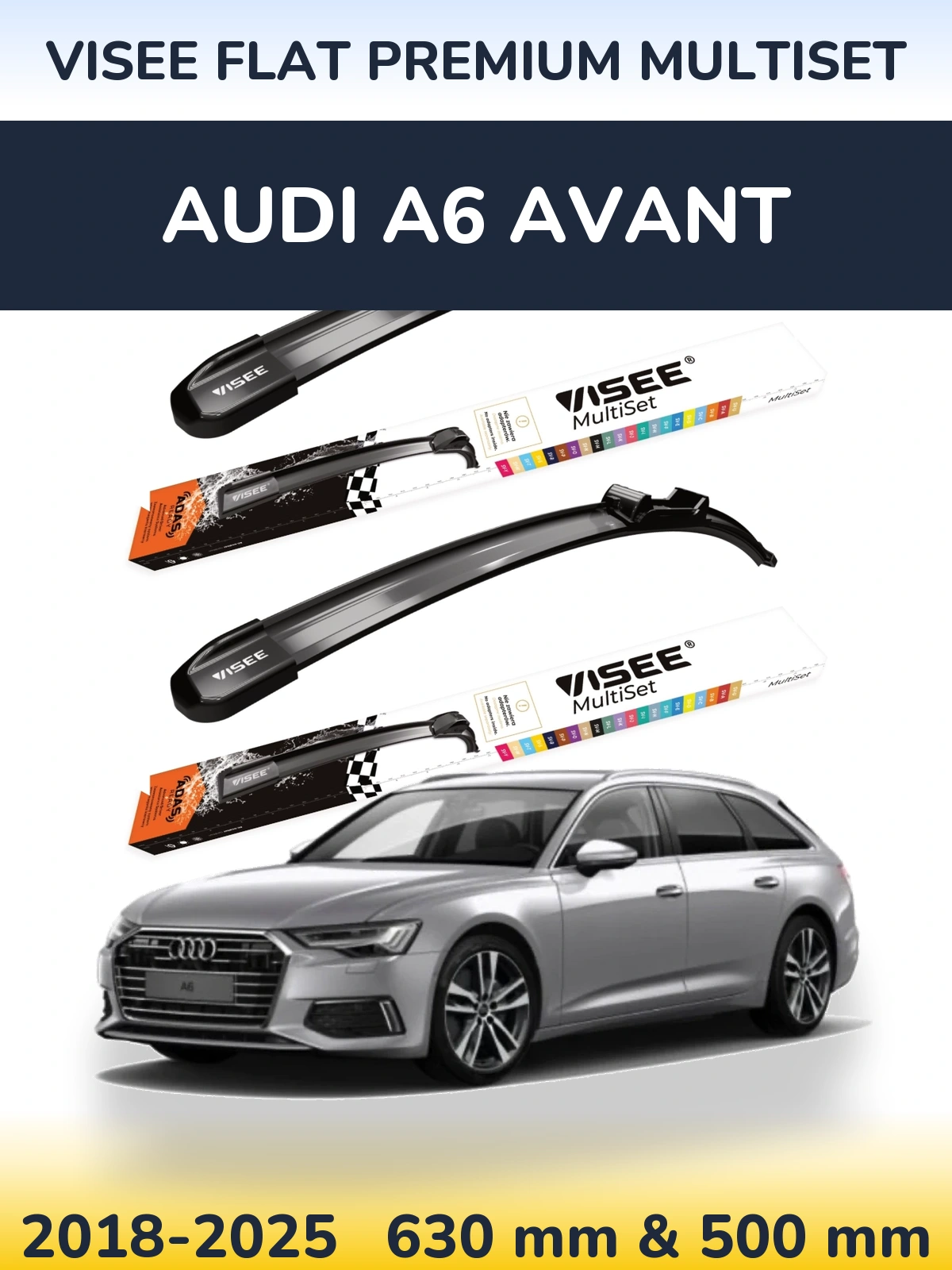 Front wiper blade set VISEE FLAT PREMIUM MultiSet 630 & 500 mm for Audi A6 Avant 2018-2025