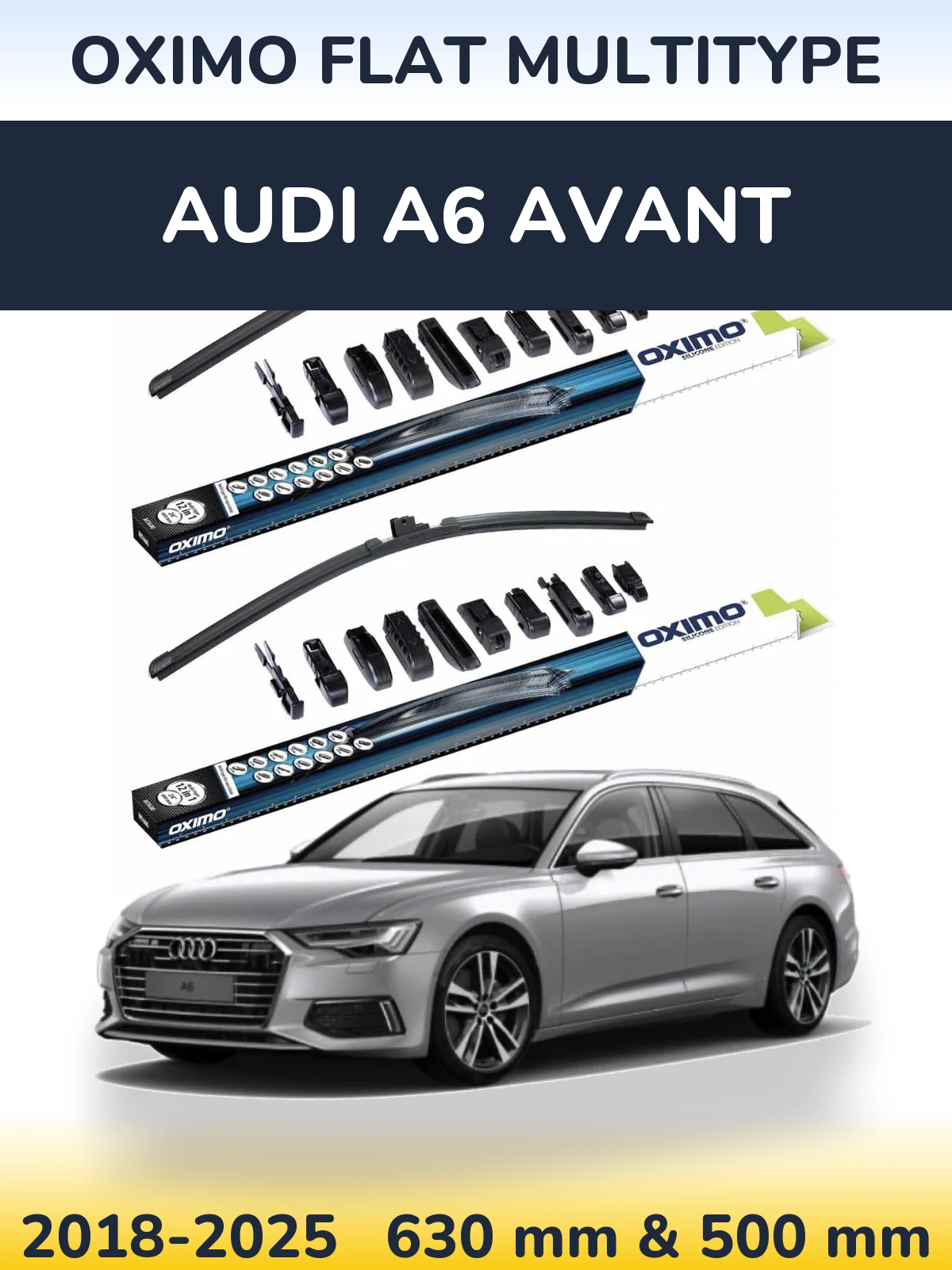 Front wiper blade set Oximo Flat MultiTipse 600 & 500 mm for Audi A6 Avant 2018-2025