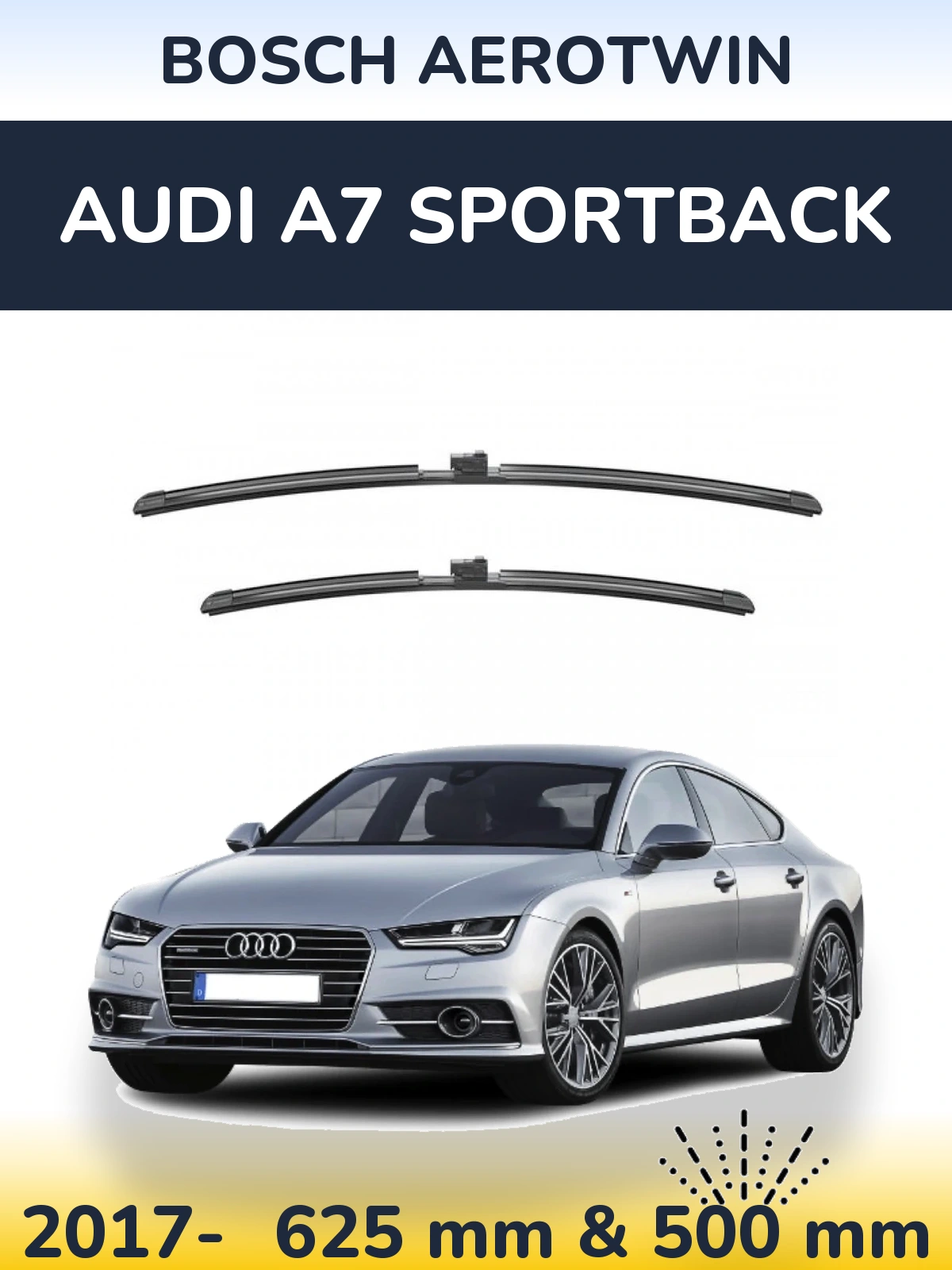 Комплект передніх щіток BOSCH AeroTwin 625 & 500 мм для Audi A7 Sportback 2017-2026