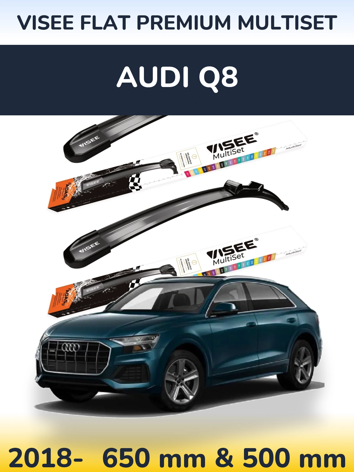 Front wiper blade set VISEE FLAT PREMIUM MultiSet 650 & 500 mm for Audi Q8 2018-2026