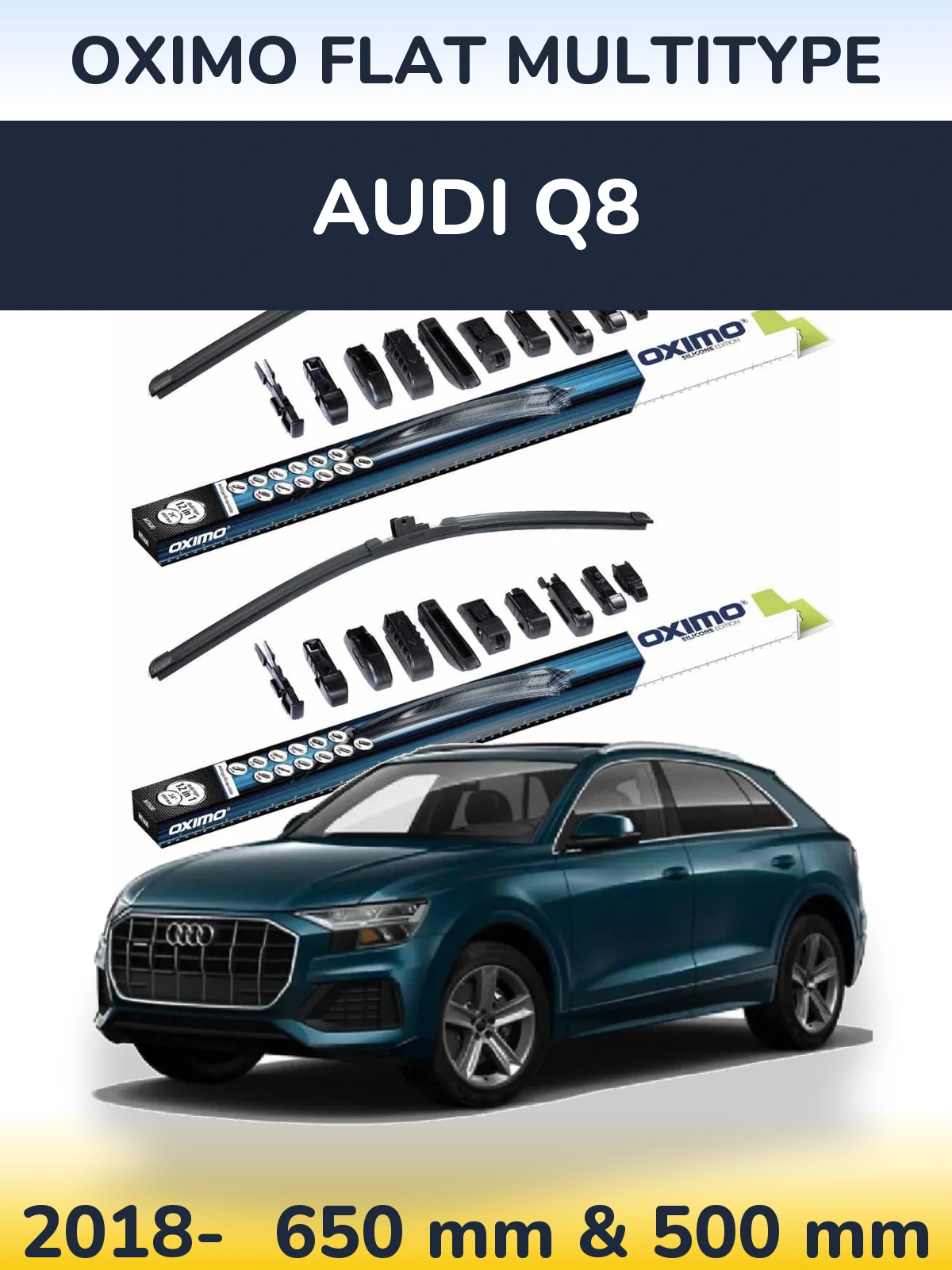 Комплект передніх щіток Oximo Flat MultiТипe 650 & 500 мм для Audi Q8 2018-2026