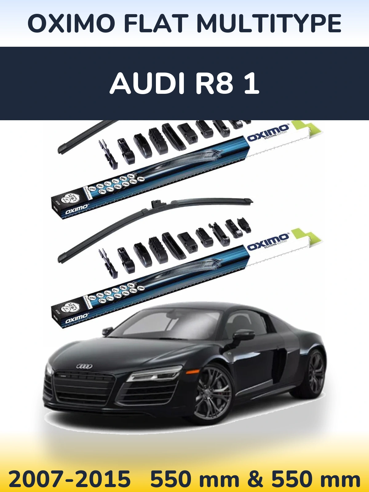 Front wiper blade set Oximo Flat MultiTipse 550 & 550 mm for Audi R8 1 2007-2015