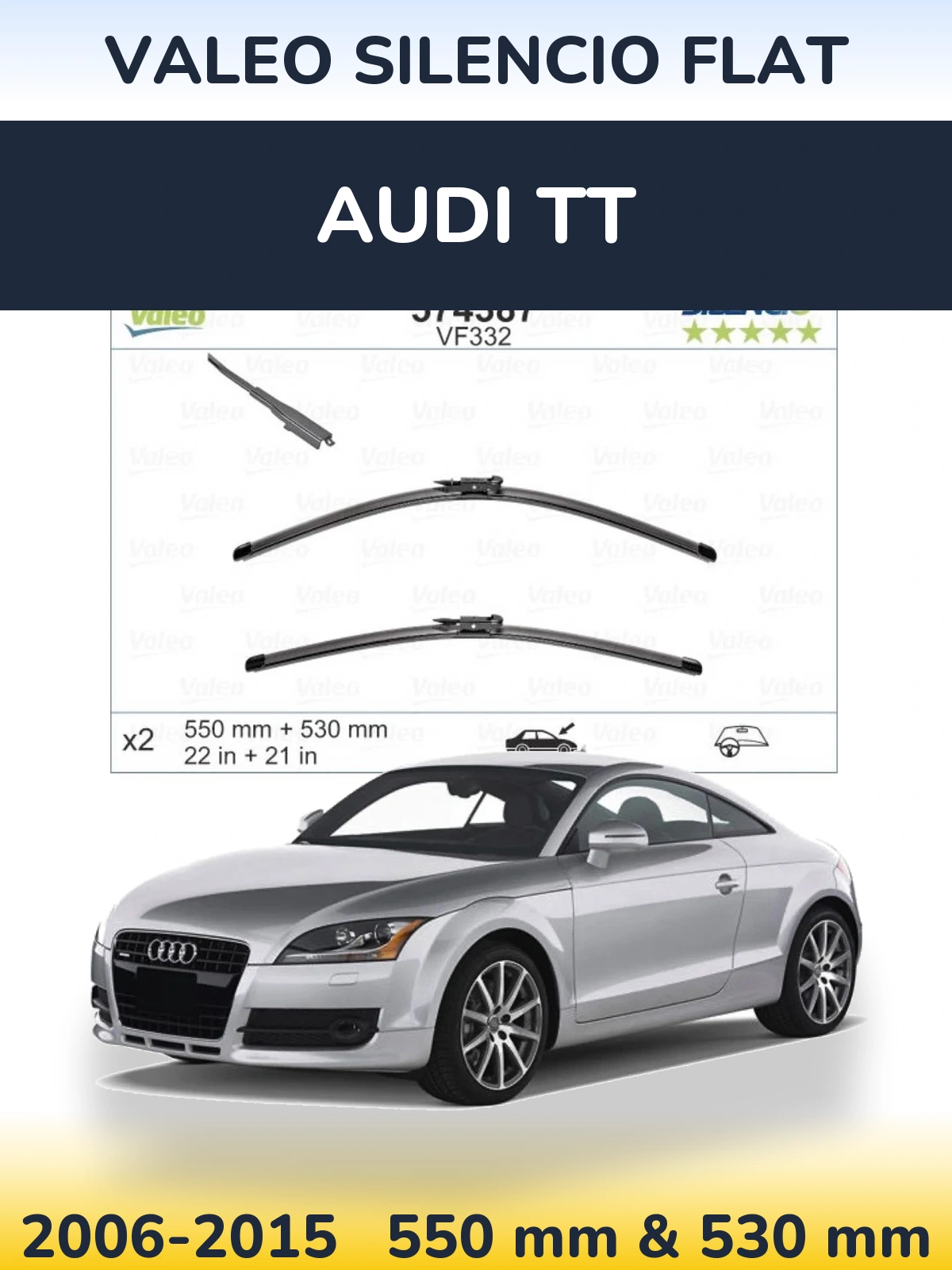Front wiper blade set Valeo Silencio Flat 550 & 530 mm for Audi TT 2006-2015