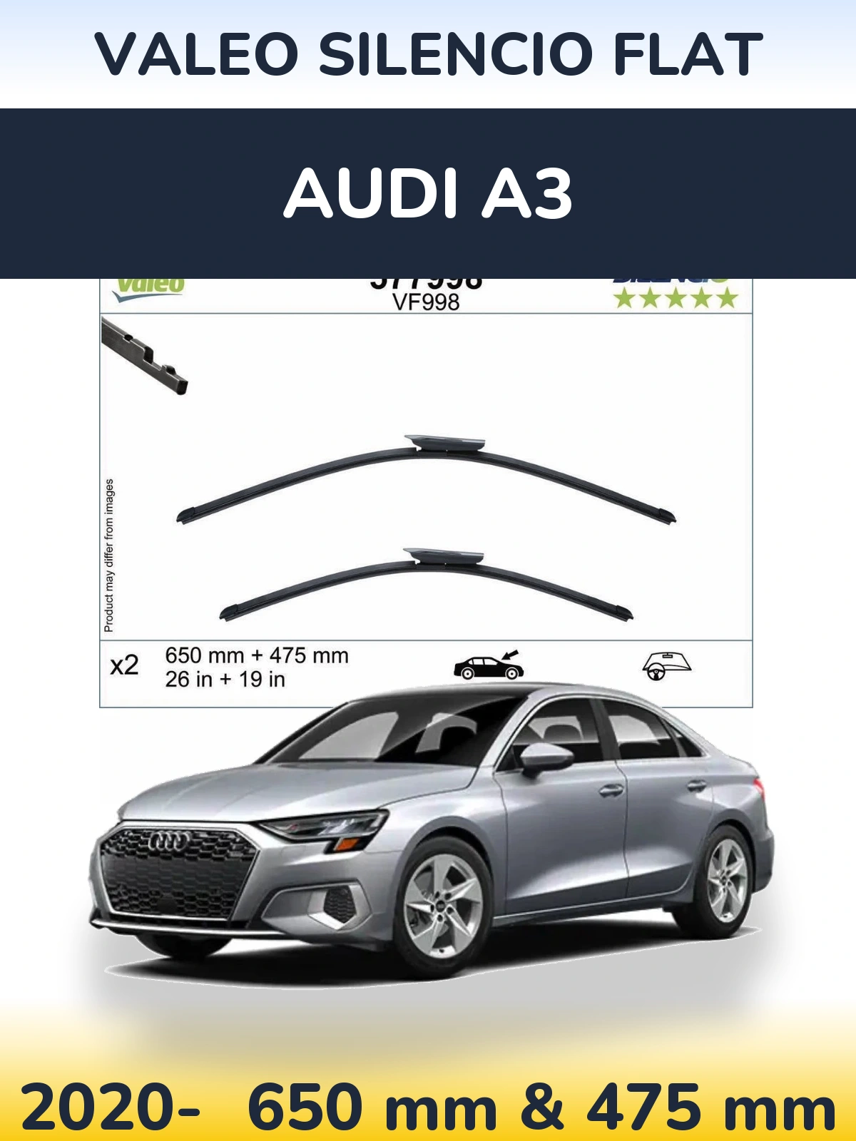 Комплект передних дворников Valeo Silencio Flat 650 & 475 мм для Audi A3 2020-2026
