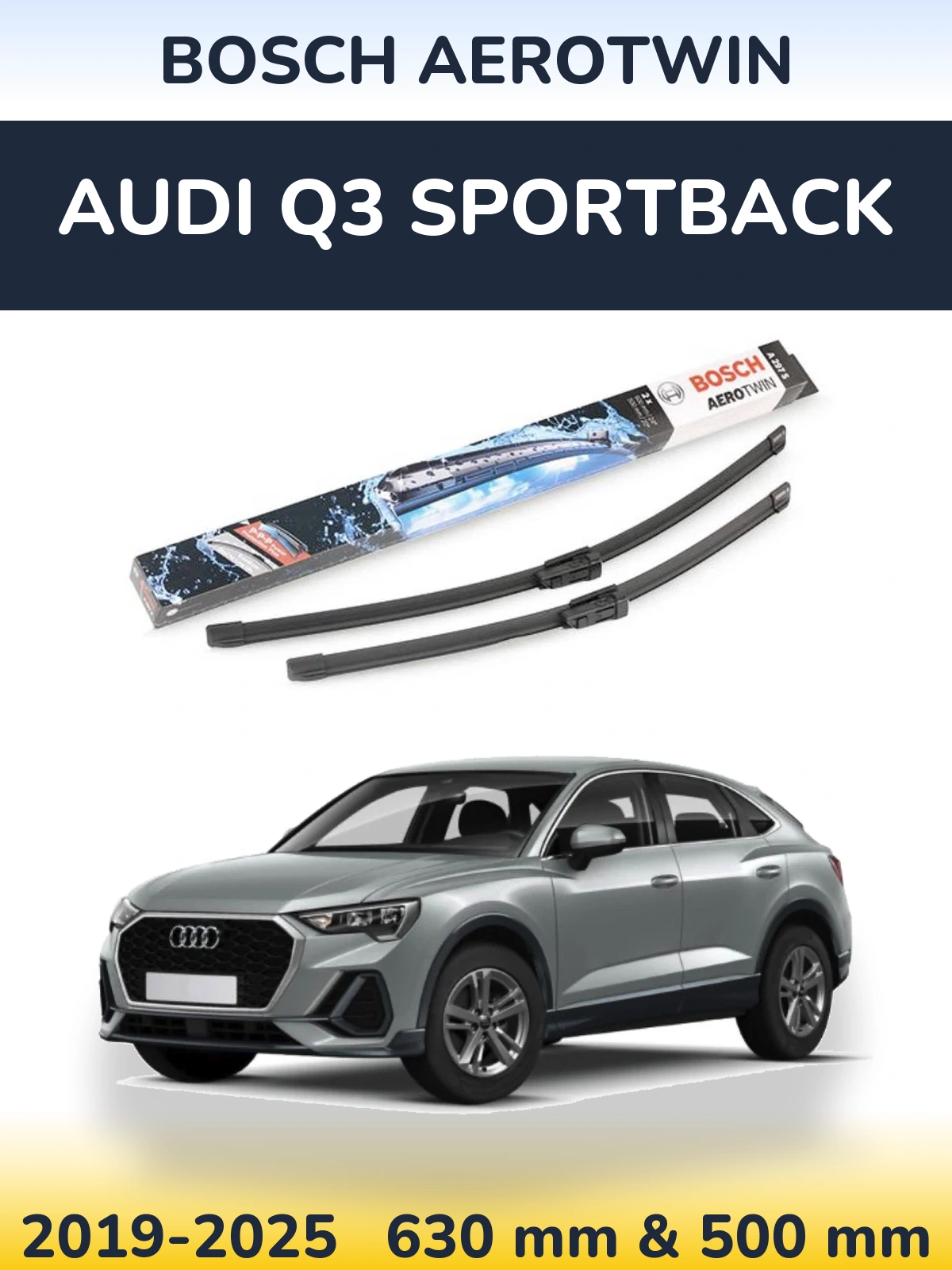 Front wiper blade set BOSCH AeroTwin 600 & 500 mm for Audi Q3 Sportback 2019-2025