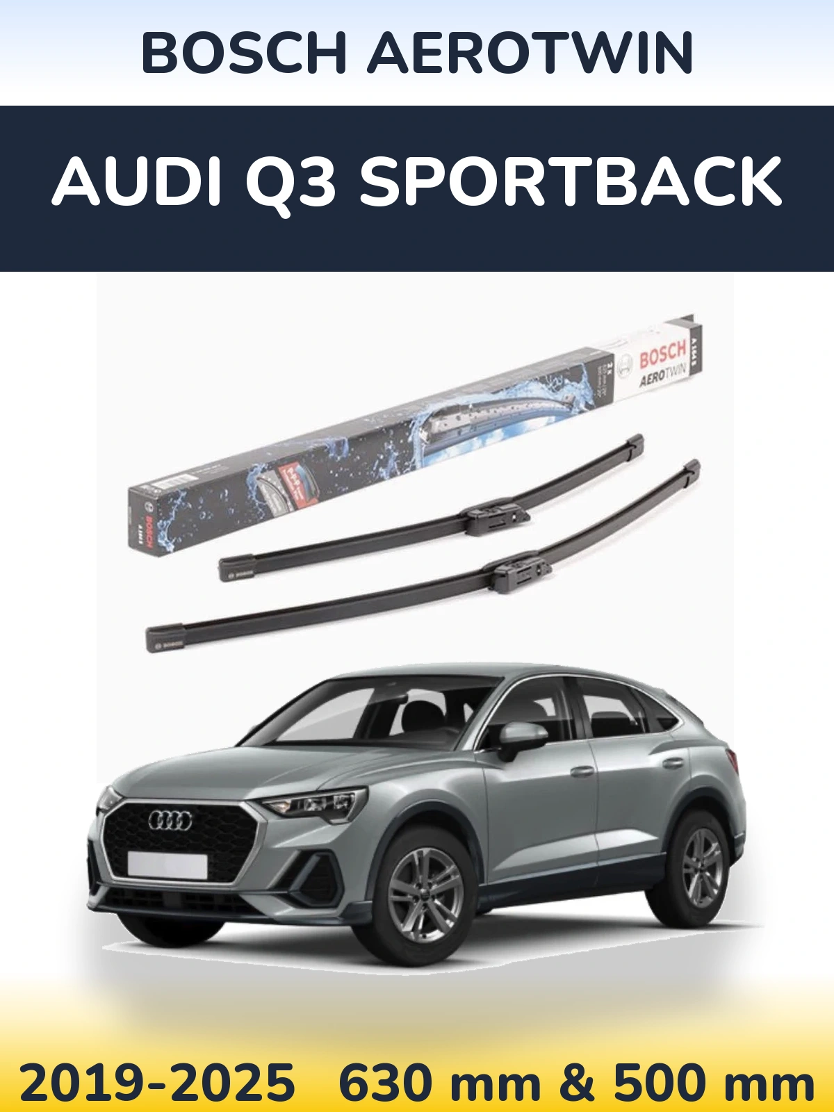 Front wiper blade set BOSCH AeroTwin 630 & 500 mm for Audi Q3 Sportback 2019-2025