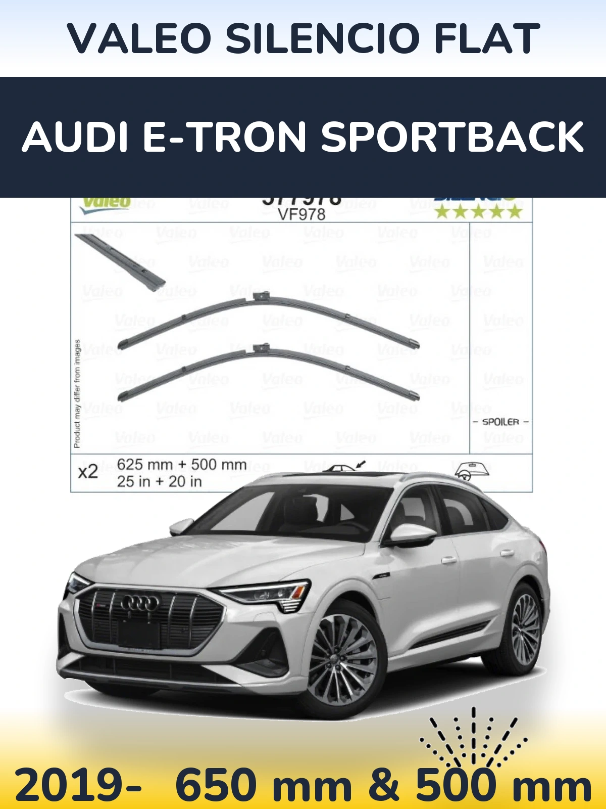 Комплект передних дворников Valeo Silencio Flat 625 & 500 мм для Audi e-tron Sportback 2019-2026