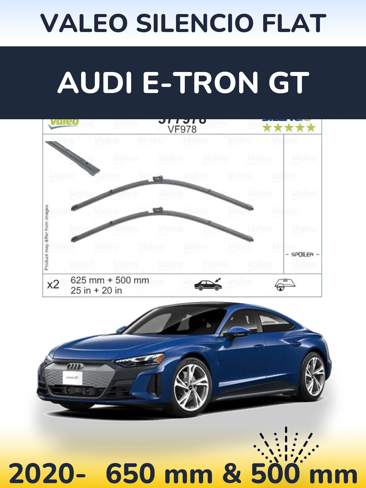 Комплект передніх щіток Valeo Silencio Flat 625 & 500 мм для Audi e-tron GT 2020-2026