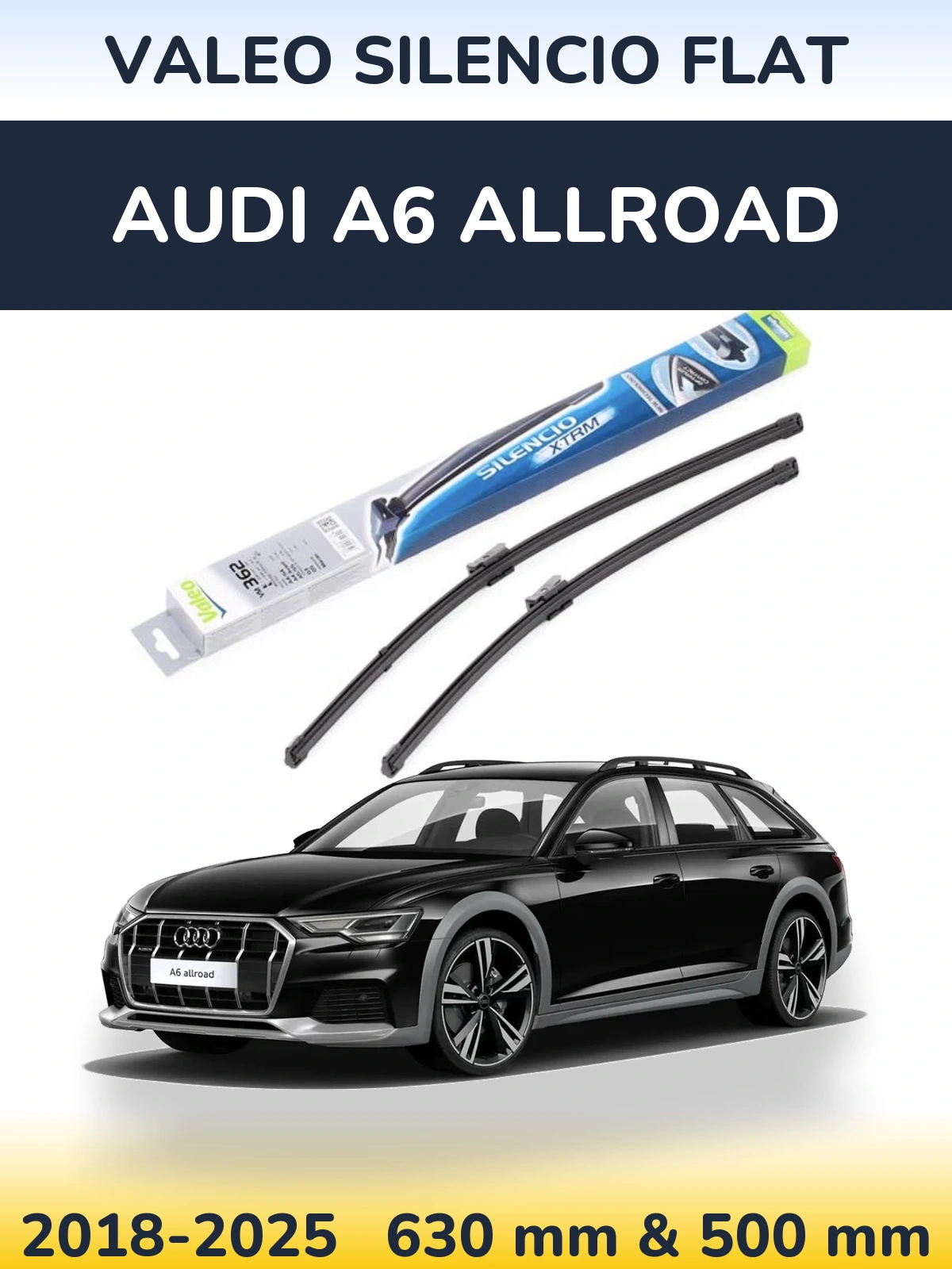 Front wiper blade set Valeo Silencio Flat 600 & 500 mm for Audi A6 Allroad 2018-2025