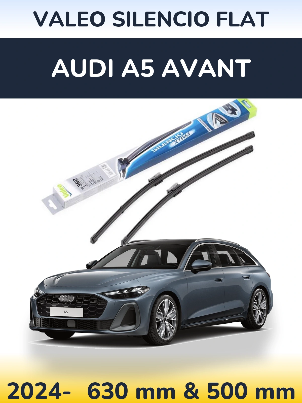 Front wiper blade set Valeo Silencio Flat 600 & 500 mm for Audi A5 Avant 2024-2026