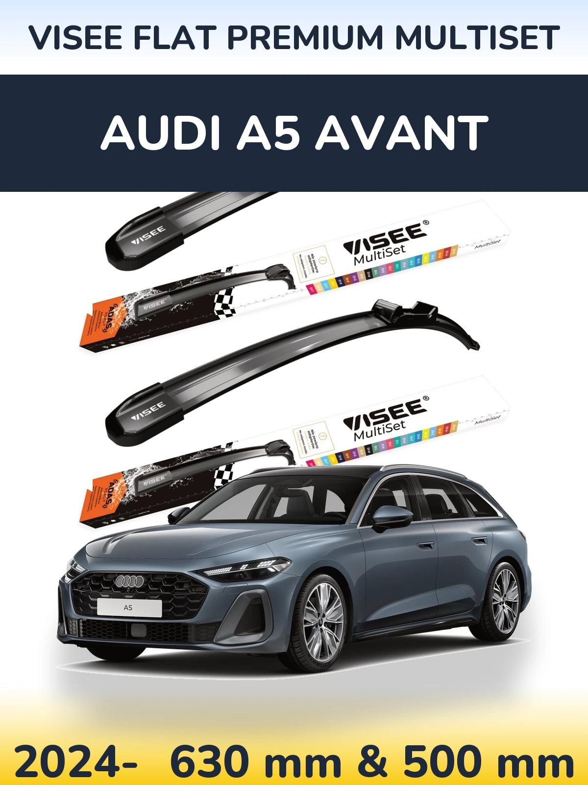Front wiper blade set VISEE FLAT PREMIUM MultiSet 630 & 500 mm for Audi A5 Avant 2024-2026