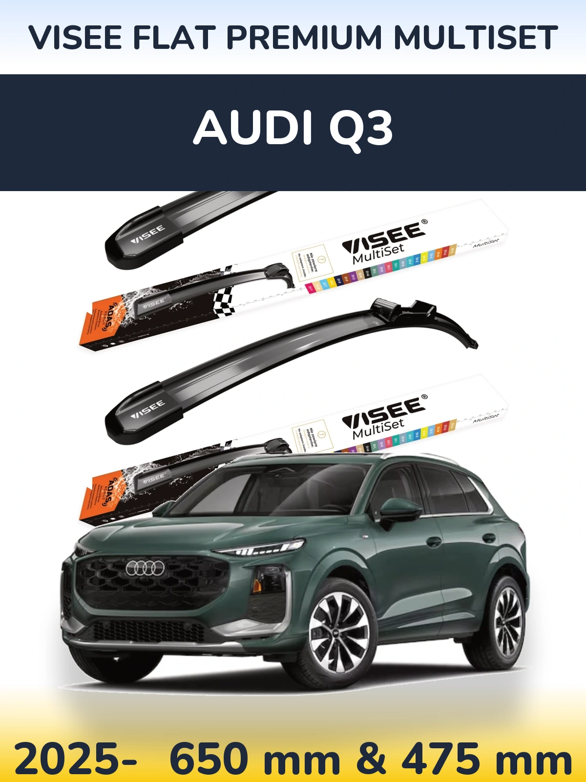 Front wiper blade set VISEE FLAT PREMIUM MultiSet 650 & 475 mm for Audi Q3 2025-2026
