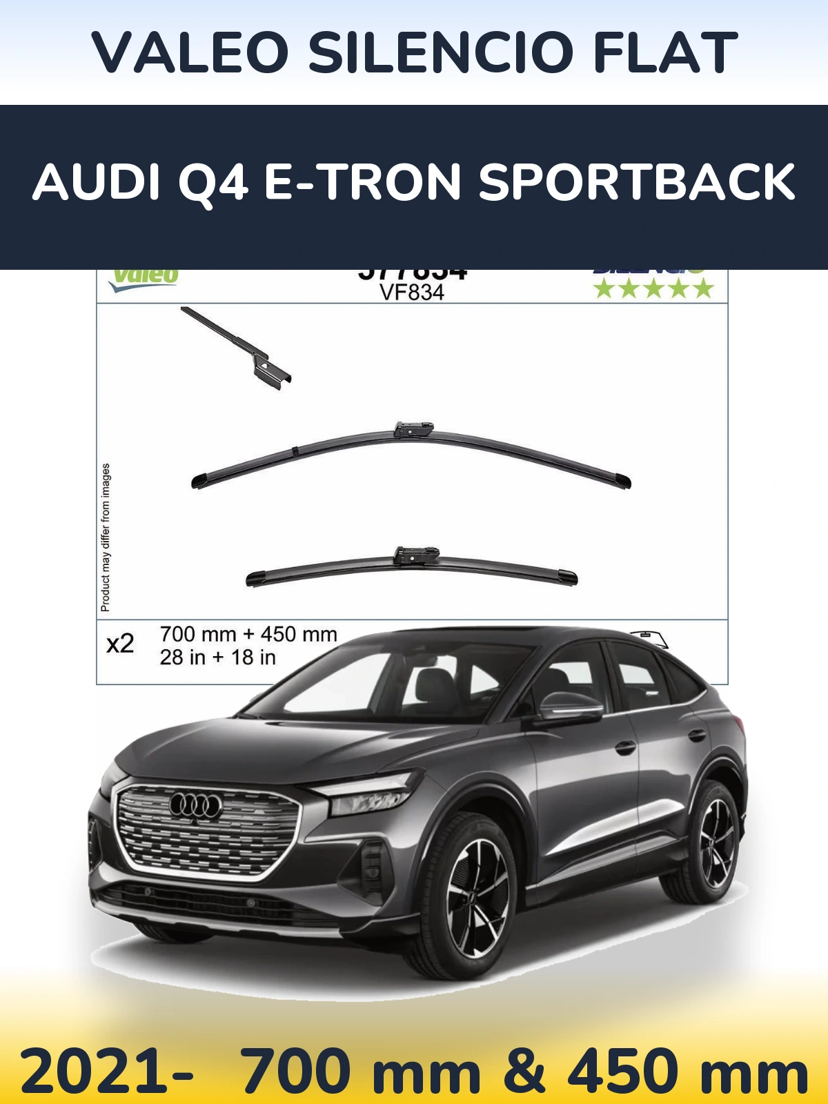 Front wiper blade set Valeo Silencio Flat 700 & 450 mm for Audi Q4 e-tron Sportback 2021-2026