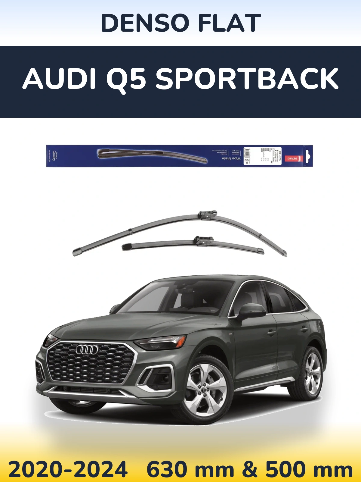 Front wiper blade set Denso Flat 630 & 500 mm for Audi Q5 Sportback 2020-2024