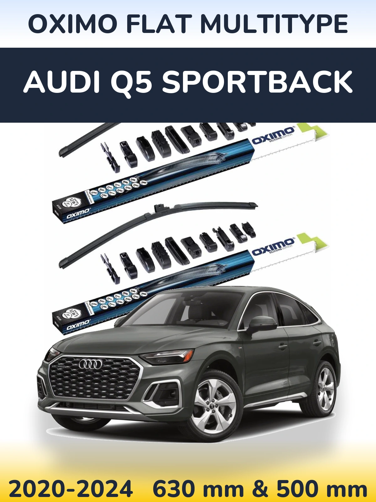Front wiper blade set Oximo Flat MultiTipse 600 & 500 mm for Audi Q5 Sportback 2020-2024
