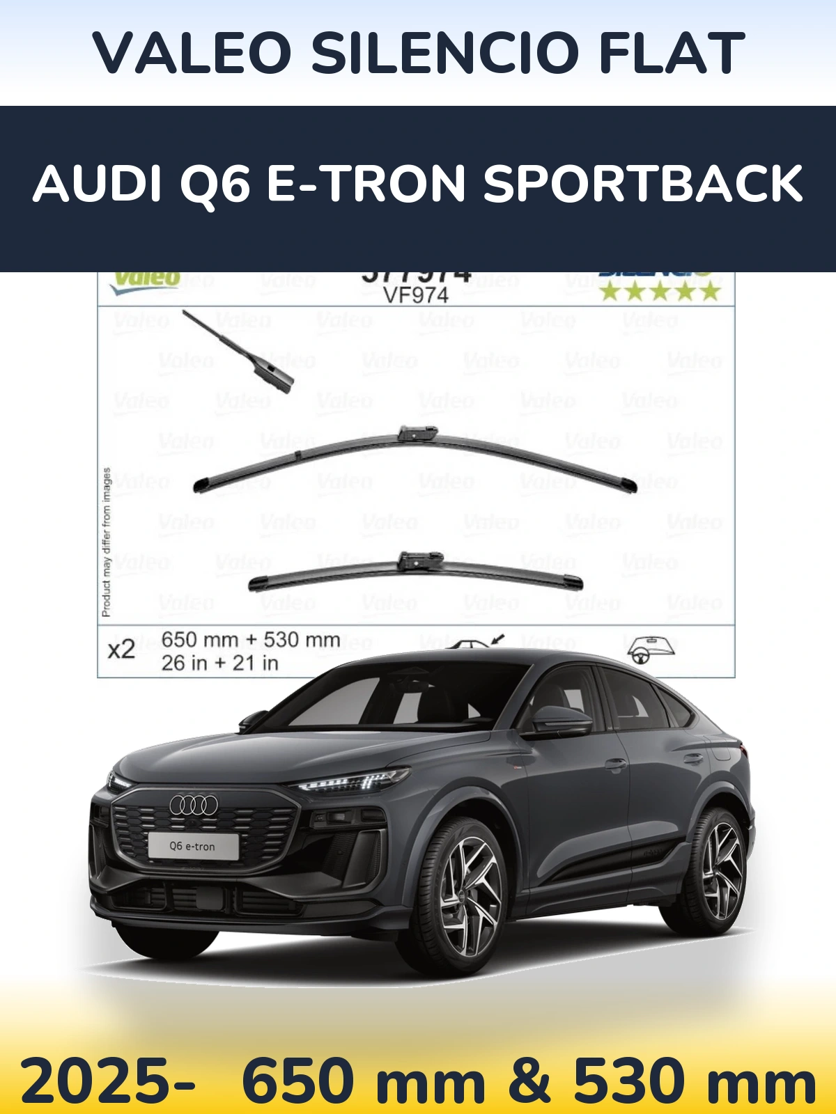 Комплект передних дворников Valeo Silencio Flat 650 & 530 мм для Audi Q6 e-tron Sportback 2025-2026