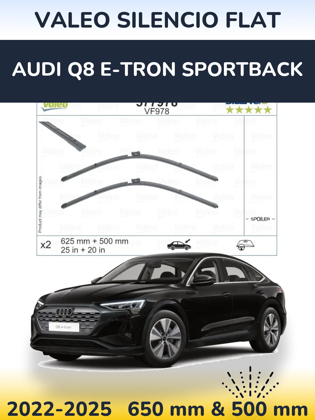 Front wiper blade set Valeo Silencio Flat 625 & 500 mm for Audi Q8 e-tron Sportback 2022-2025