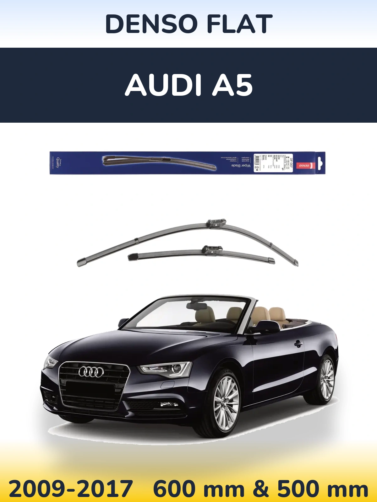 Front wiper blade set Denso Flat 600 & 500 mm for Audi A5 2009-2017