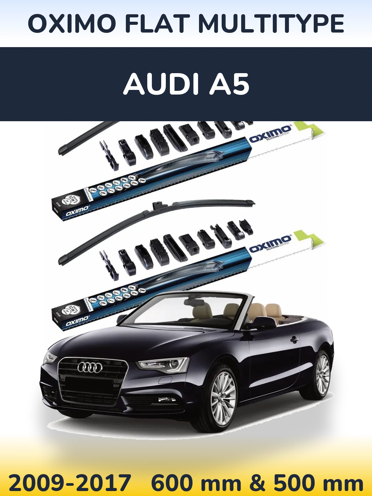 Front wiper blade set Oximo Flat MultiTipse 600 & 500 mm for Audi A5 2009-2017