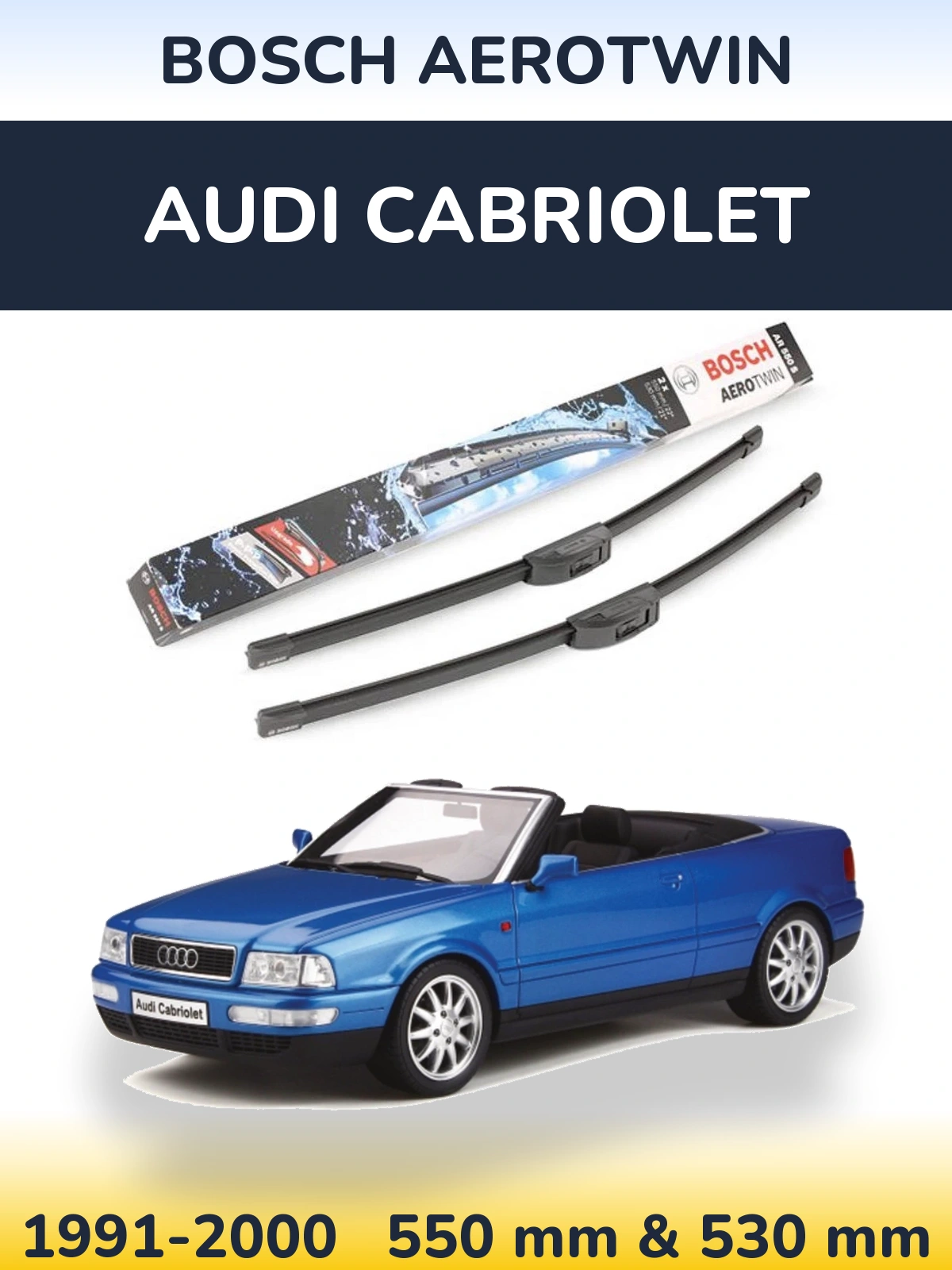 Front wiper blade set BOSCH AeroTwin 550 & 530 mm for Audi Cabriolet 1991-2000