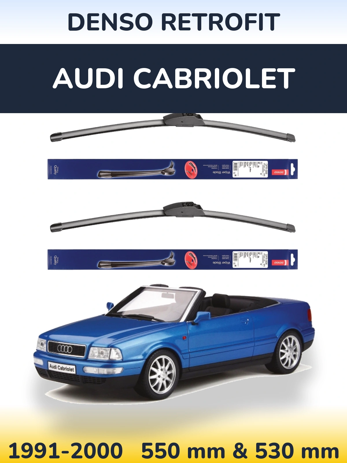 Front wiper blade set Denso Retrofit 550 & 530 mm for Audi Cabriolet 1991-2000