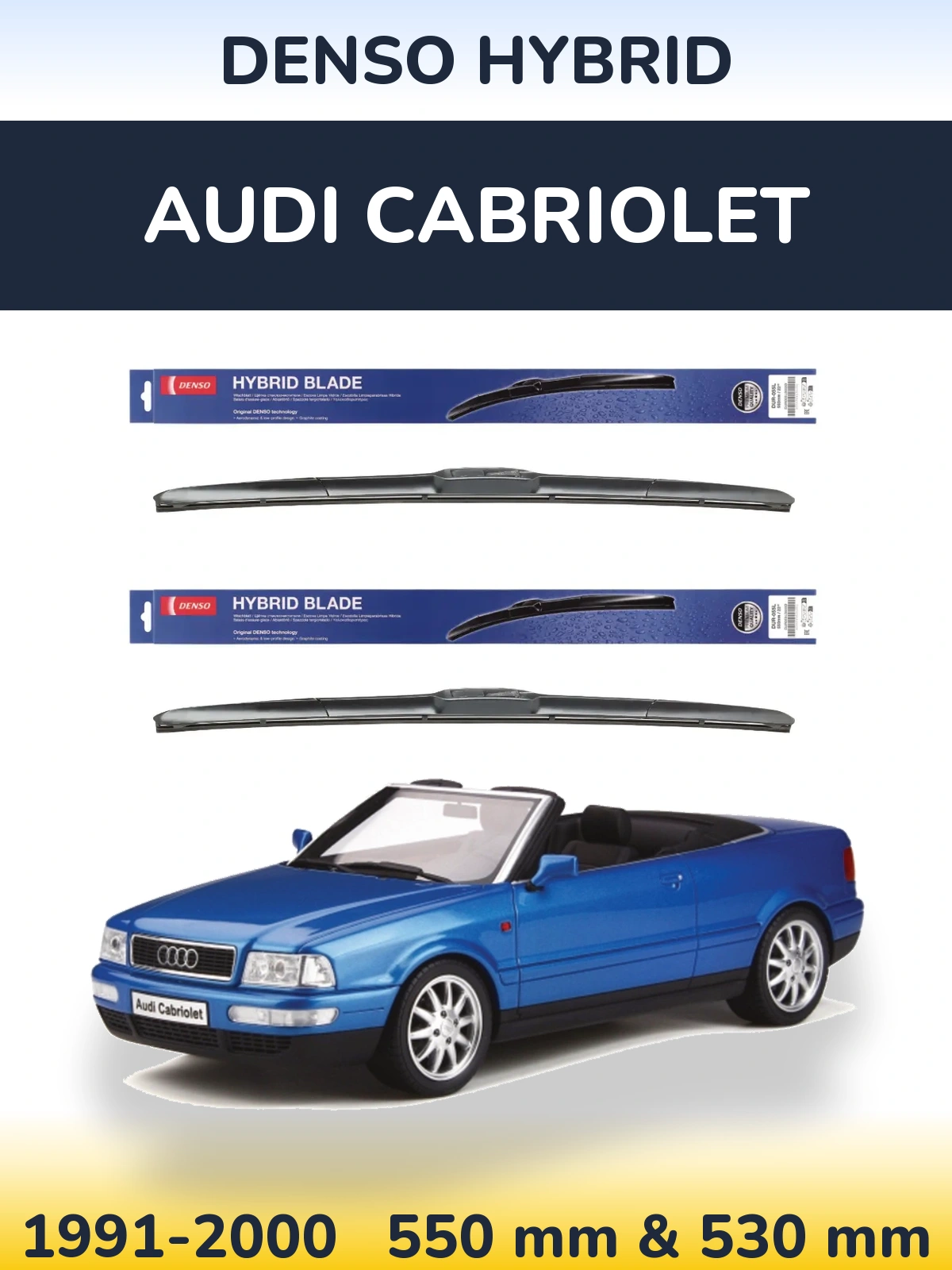 Front wiper blade set Denso Hybrid 550 & 530 mm for Audi Cabriolet 1991-2000