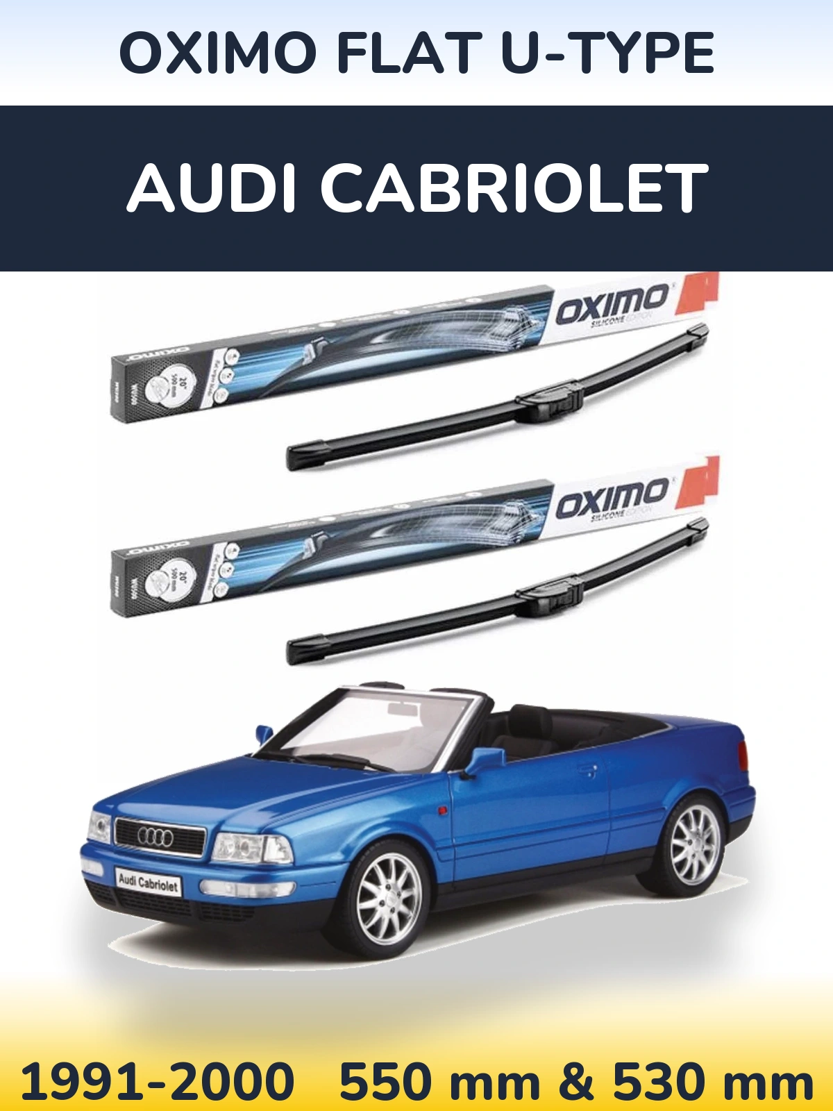 Front wiper blade set Oximo Flat U-type 550 & 530 mm for Audi Cabriolet 1991-2000