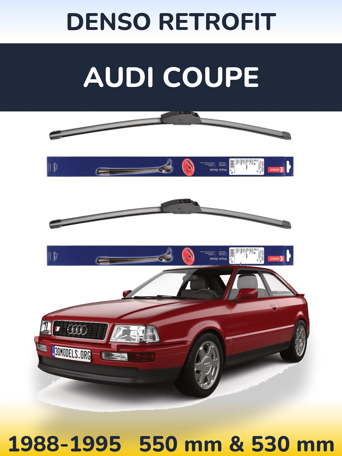 Front wiper blade set Denso Retrofit 550 & 530 mm for Audi Coupe 1988-1995