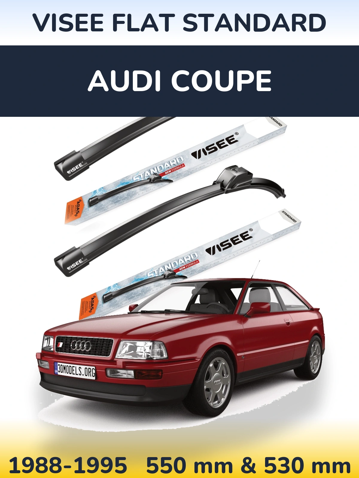 Front wiper blade set VISEE FLAT STANDARD 550 & 530 mm for Audi Coupe 1988-1995