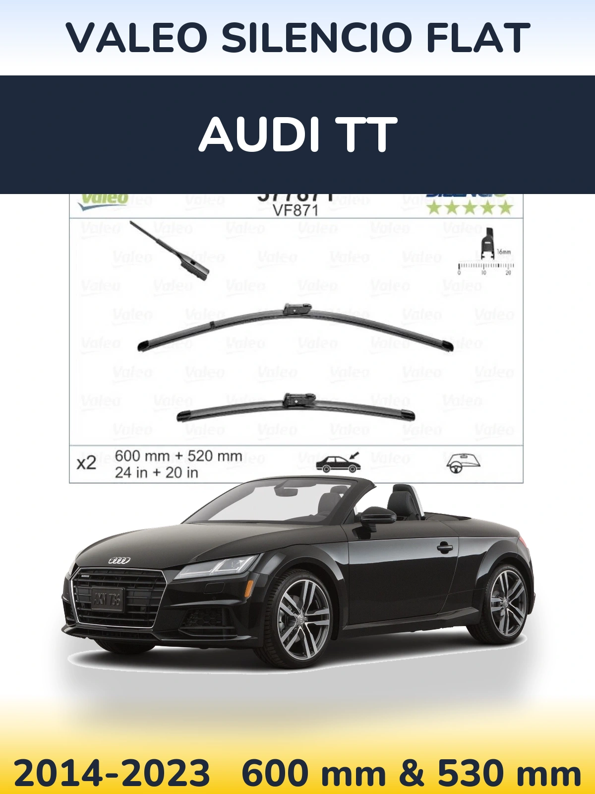 Комплект передних дворников Valeo Silencio Flat 600 & 520 мм для Audi TT 2014-2023