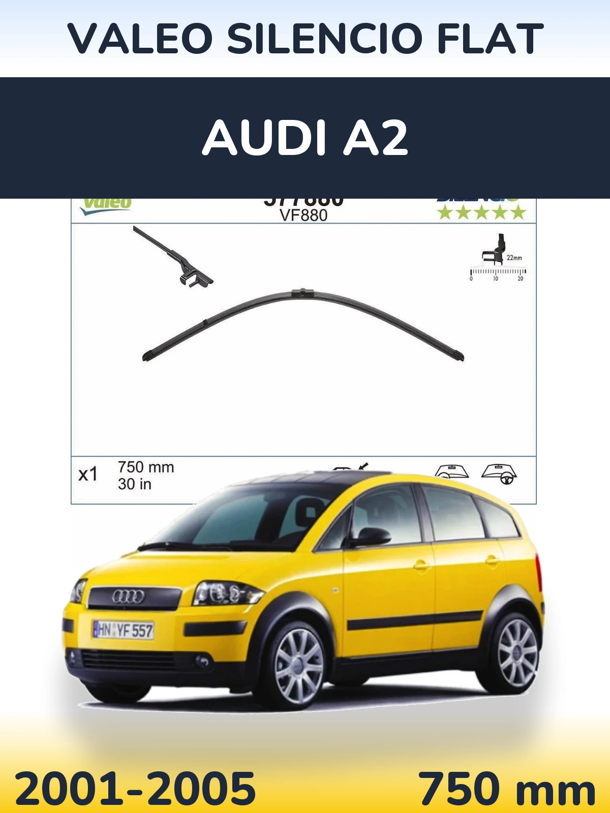 Front wiper blade Valeo Silencio Flat 750 mm for Audi A2 2001-2005