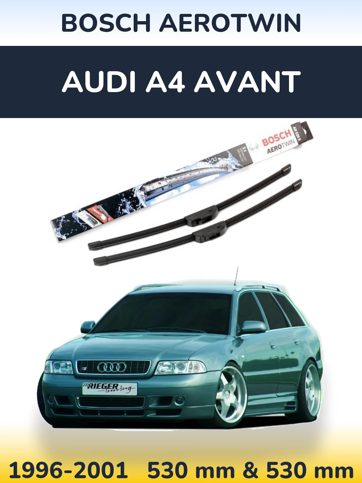 Front wiper blade set BOSCH AeroTwin 530 & 530 mm for Audi A4 Avant 1996-2001