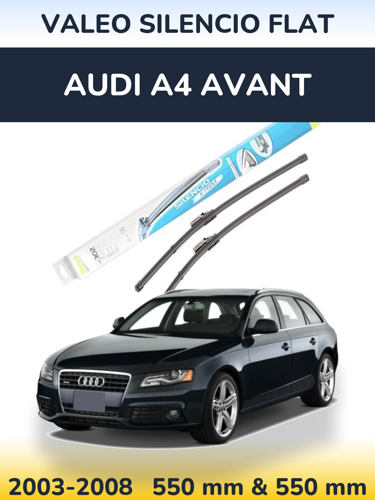 Front wiper blade set Valeo Silencio Flat 550 & 550 mm for Audi A4 Avant 2003-2008