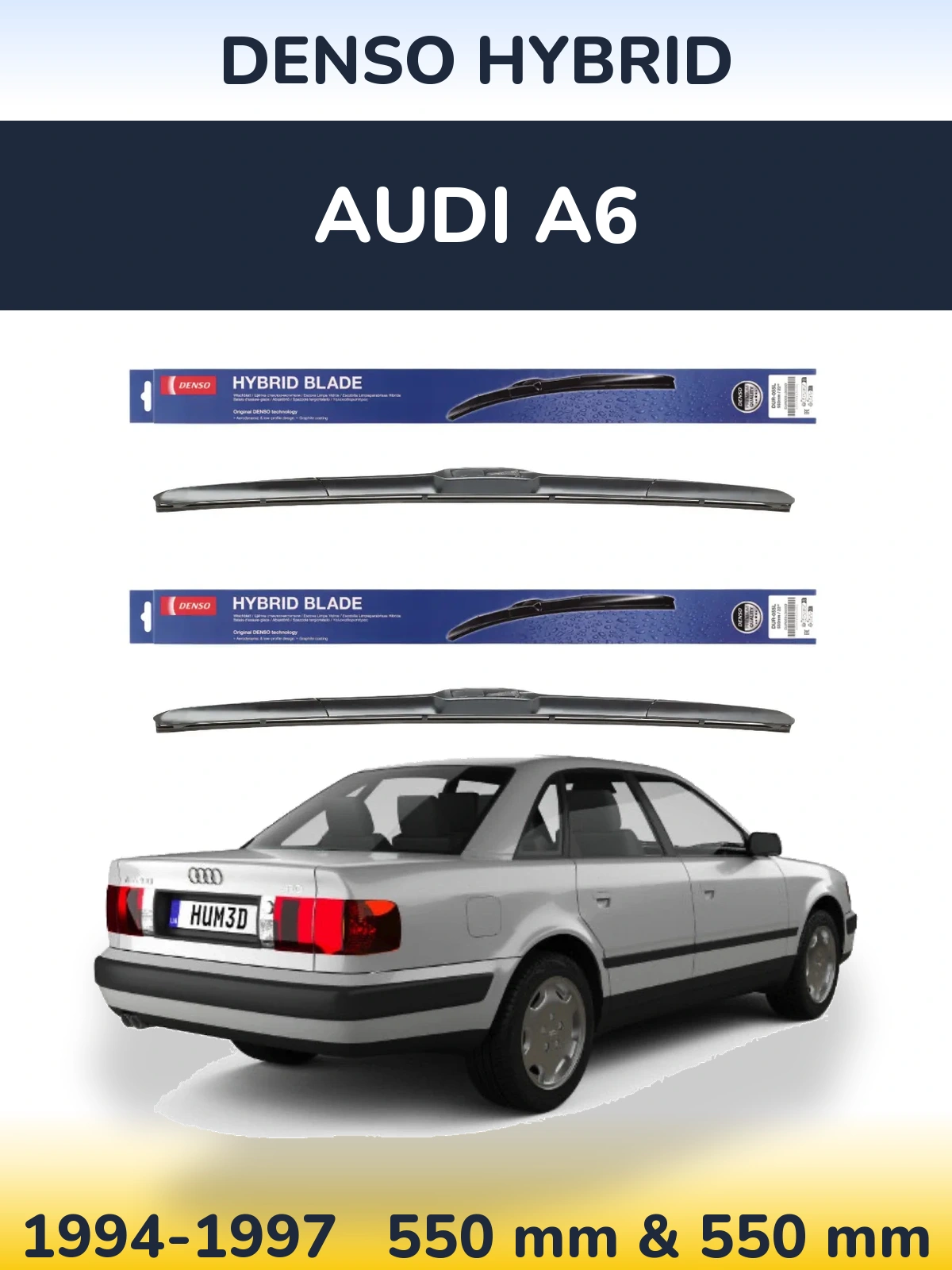 Front wiper blade set Denso Hybrid 550 & 550 mm for Audi A6 1994-1997