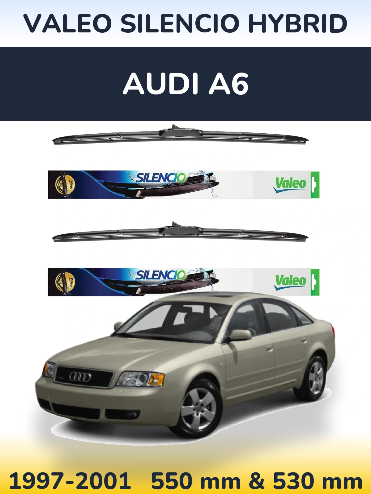 Front wiper blade set Valeo Silencio Hybrid 550 & 530 mm for Audi A6 1997-2001