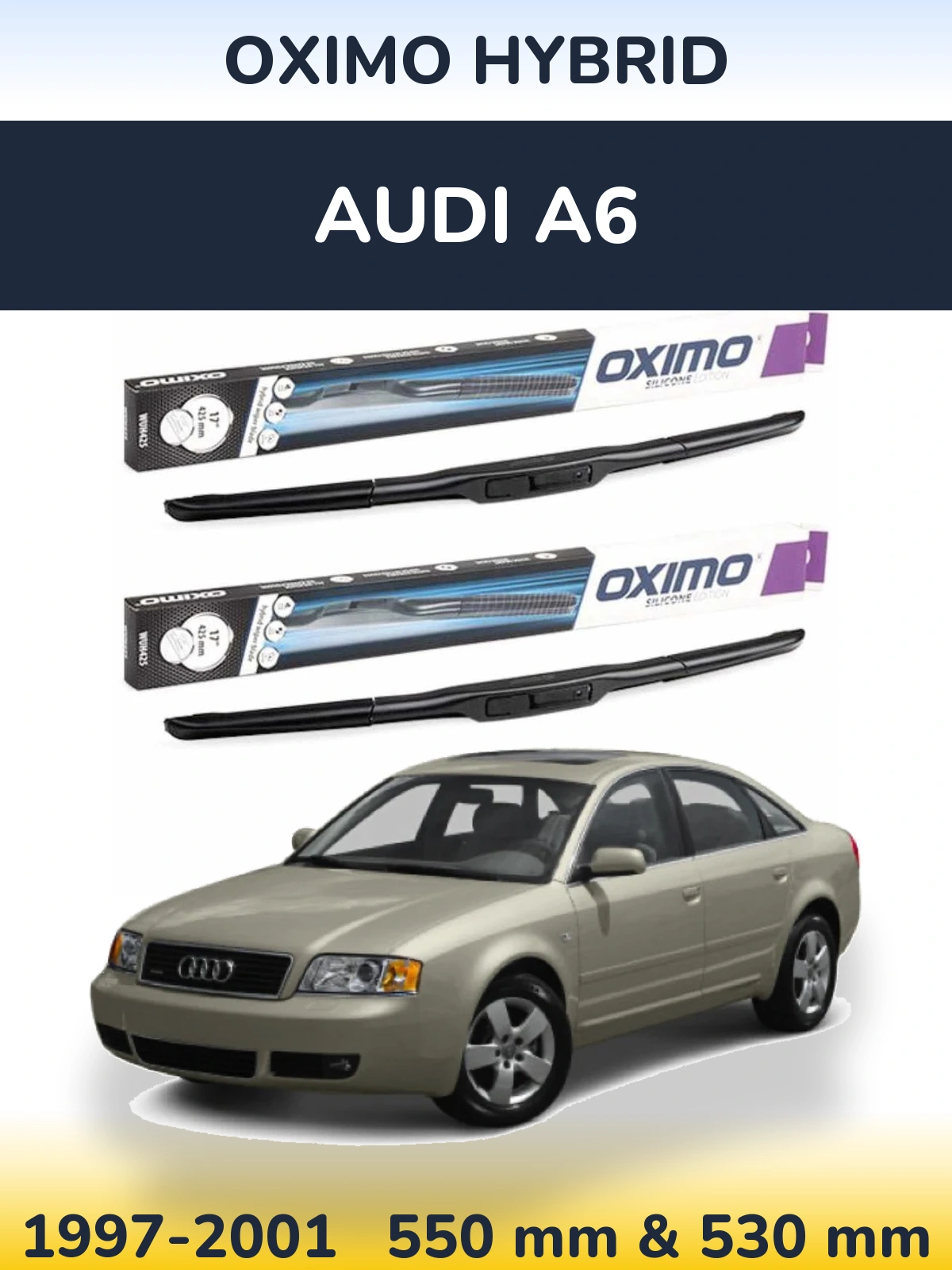 Front wiper blade set Oximo Hybrid 550 & 530 mm for Audi A6 1997-2001