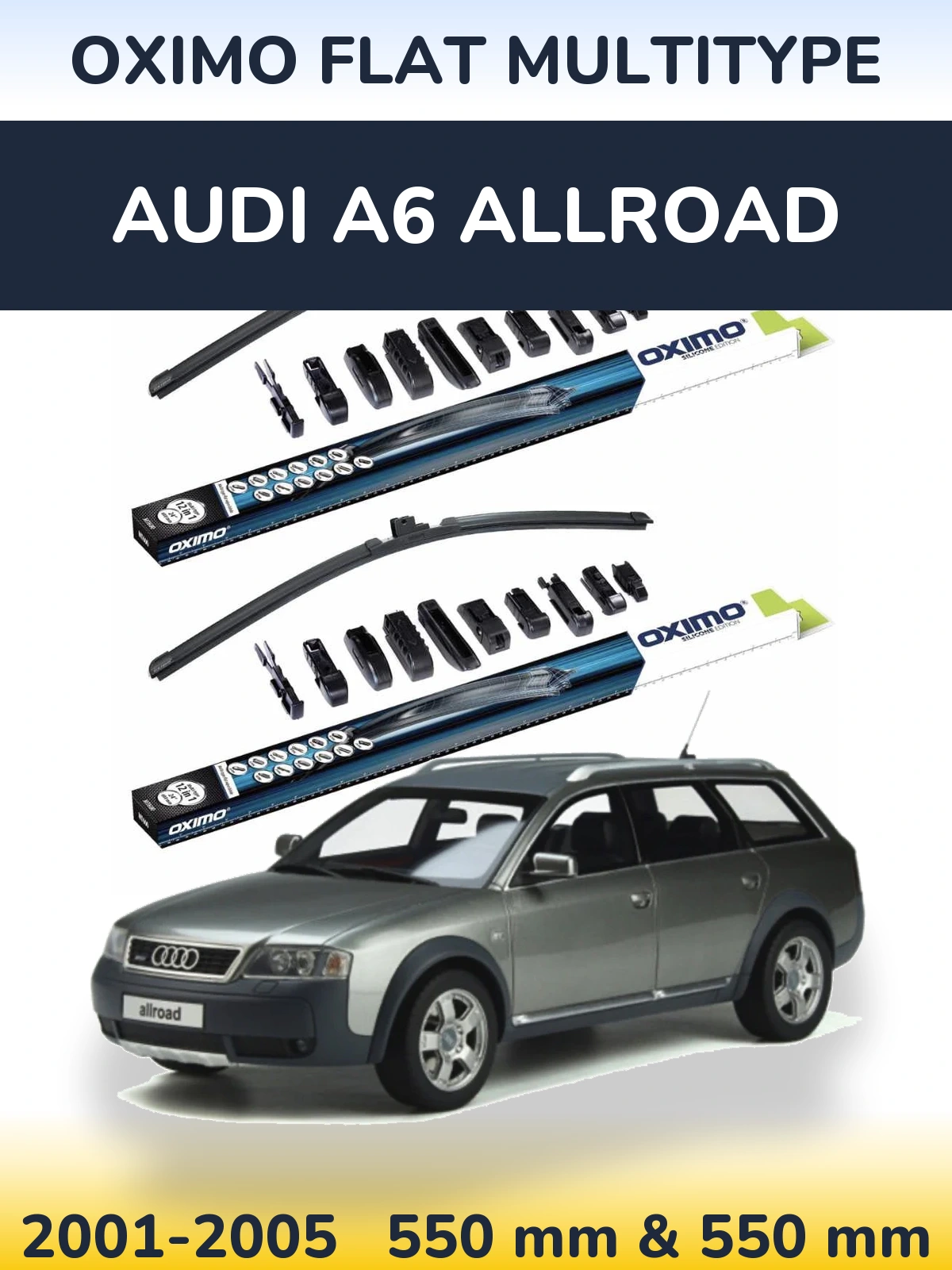 Front wiper blade set Oximo Flat MultiTipse 550 & 550 mm for Audi A6 Allroad 2001-2005