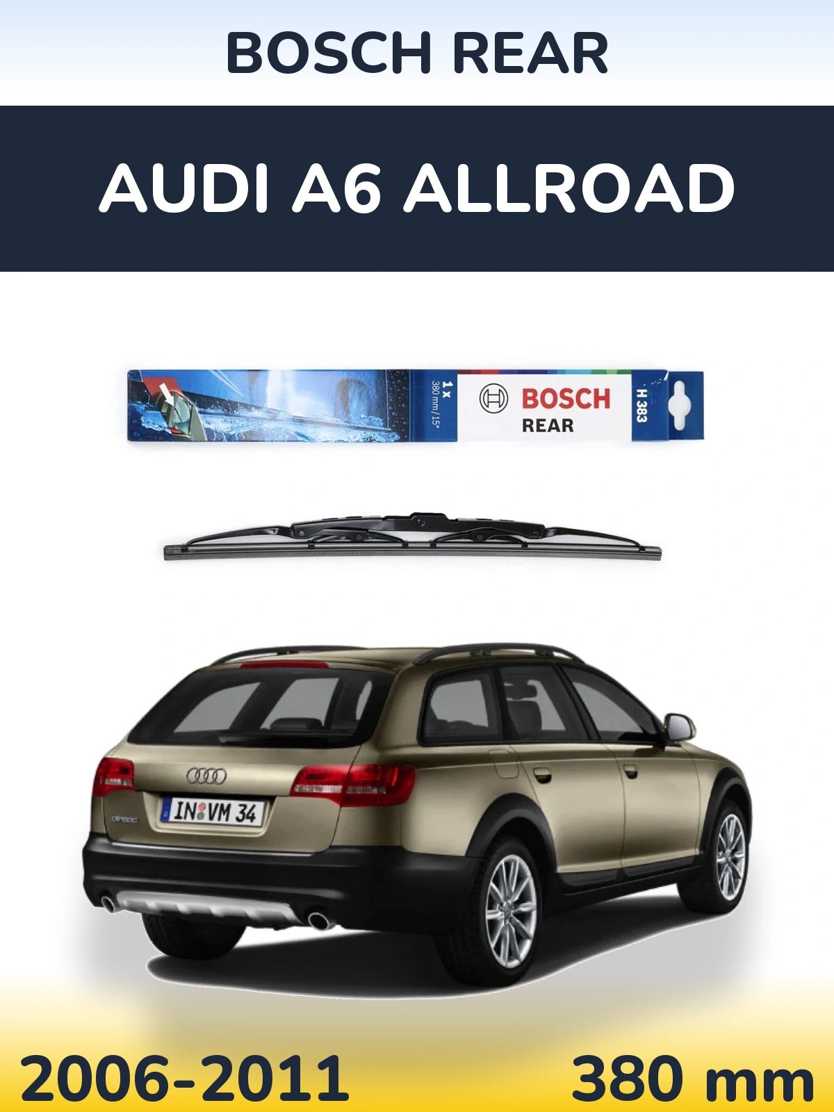 Rear wiper blade BOSCH Rear 380 mm for Audi A6 Allroad 2006-2011
