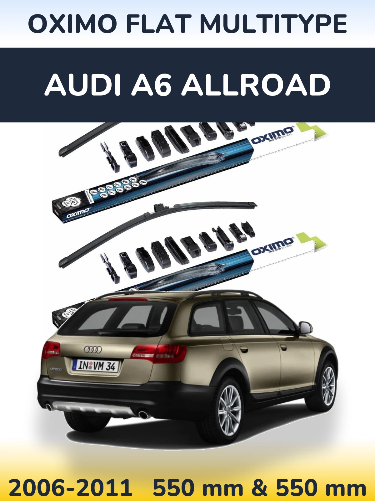 Front wiper blade set Oximo Flat MultiTipse 550 & 550 mm for Audi A6 Allroad 2006-2011