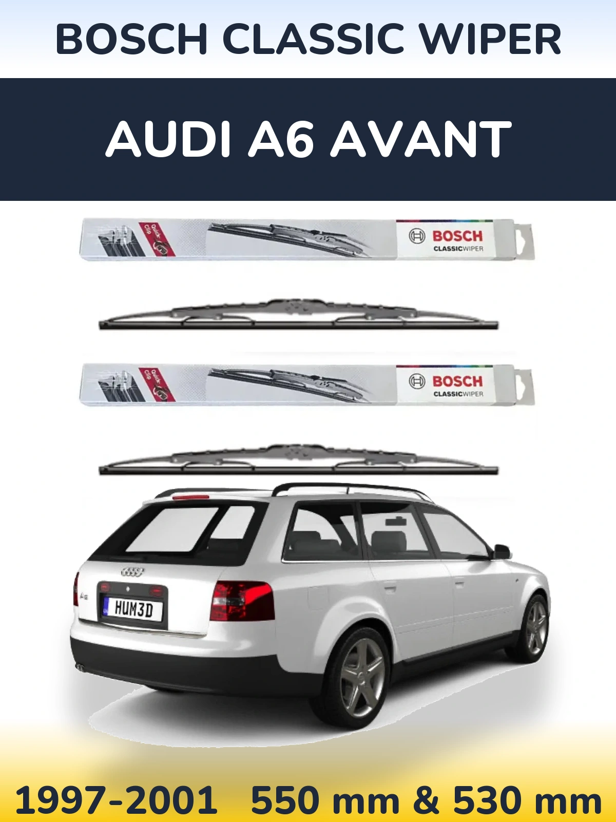 Комплект передних дворников BOSCH Classic Wiper 550 & 530 мм для Audi A6 Avant 1997-2001