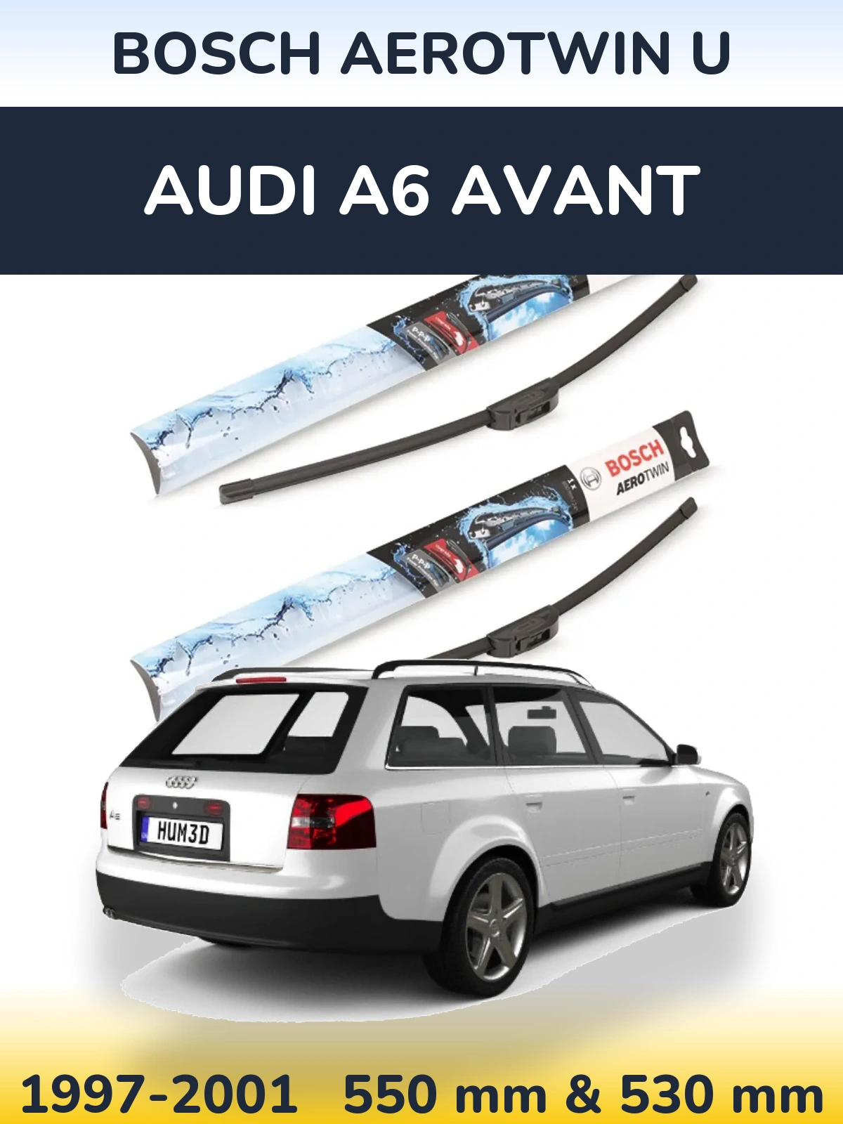 Комплект передніх щіток BOSCH AeroTwin U 550 & 530 мм для Audi A6 Avant 1997-2001