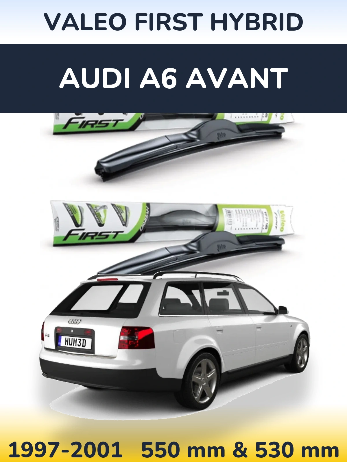 Front wiper blade set Valeo First Hybrid 550 & 530 mm for Audi A6 Avant 1997-2001