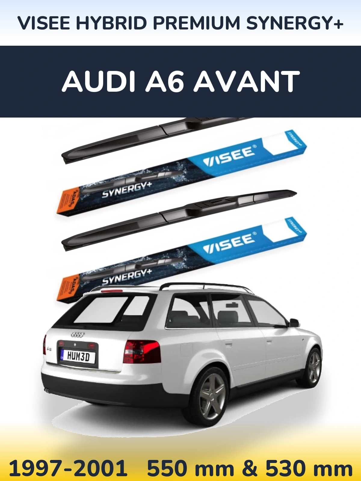 Front wiper blade set VISEE HYBRID PREMIUM SYNERGY+ 550 & 530 mm for Audi A6 Avant 1997-2001