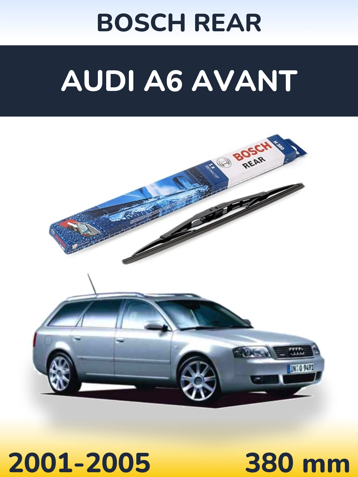 Rear wiper blade BOSCH Rear 380 mm for Audi A6 Avant 2001-2005