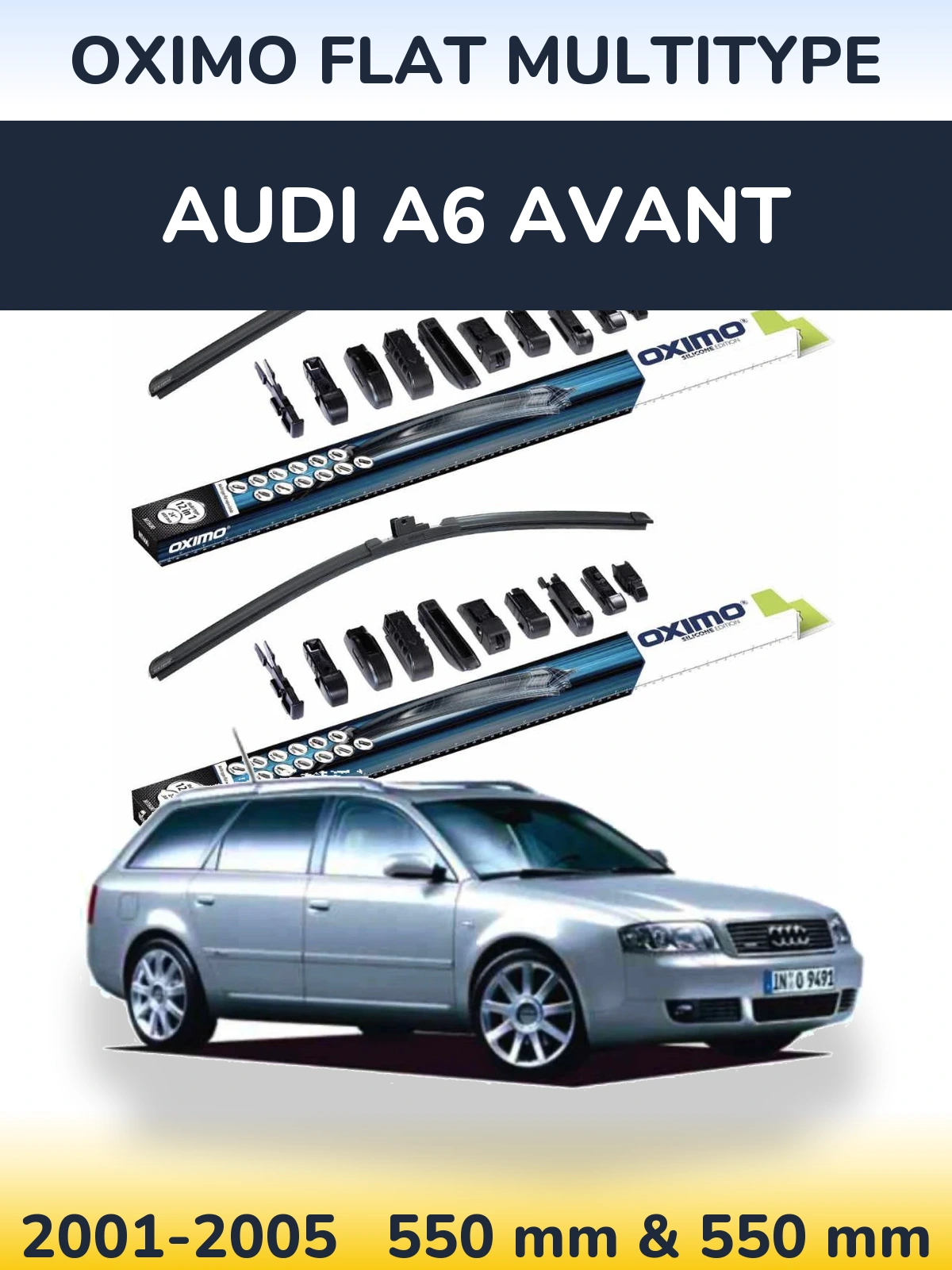 Front wiper blade set Oximo Flat MultiTipse 550 & 550 mm for Audi A6 Avant 2001-2005