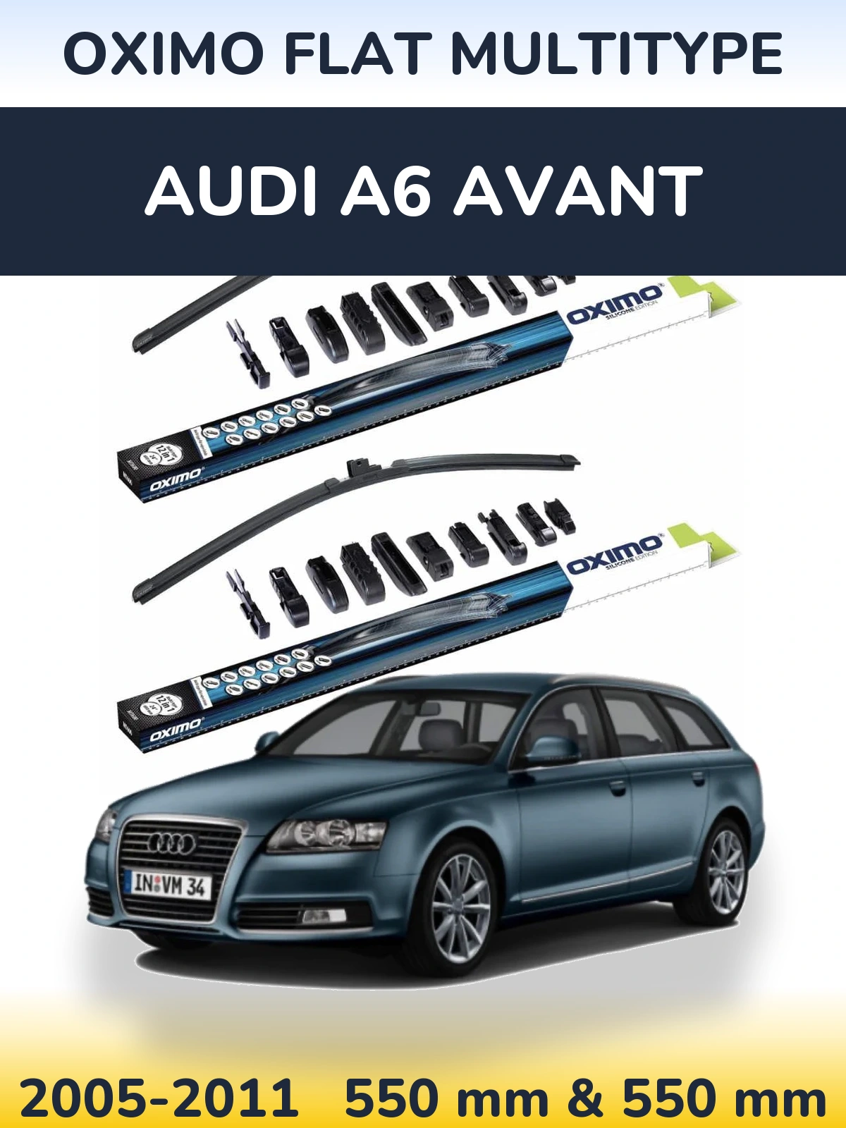 Front wiper blade set Oximo Flat MultiTipse 550 & 550 mm for Audi A6 Avant 2005-2011