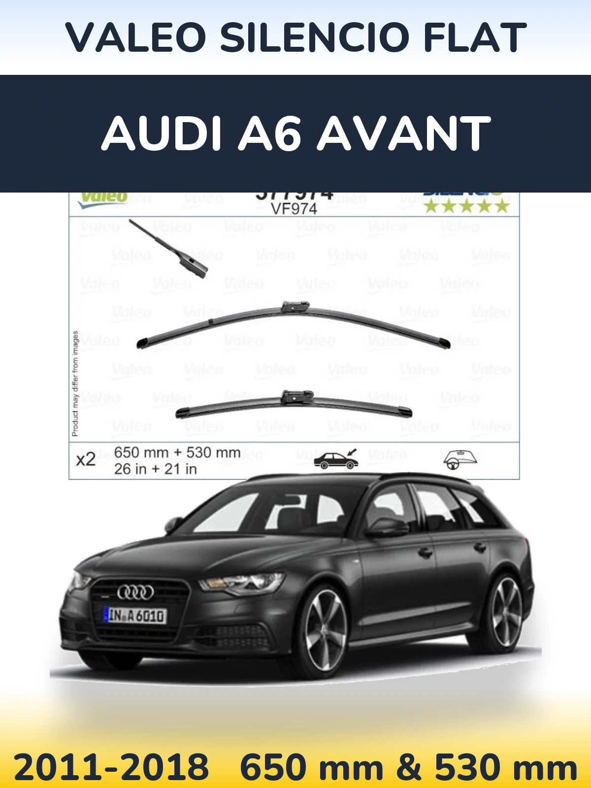 Комплект передніх щіток Valeo Silencio Flat 650 & 530 мм для Audi A6 Avant 2011-2018