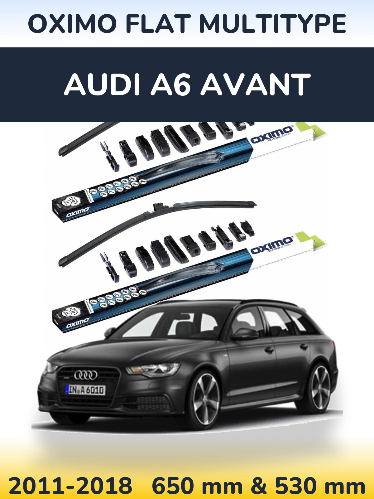 Front wiper blade set Oximo Flat MultiTipse 650 & 530 mm for Audi A6 Avant 2011-2018