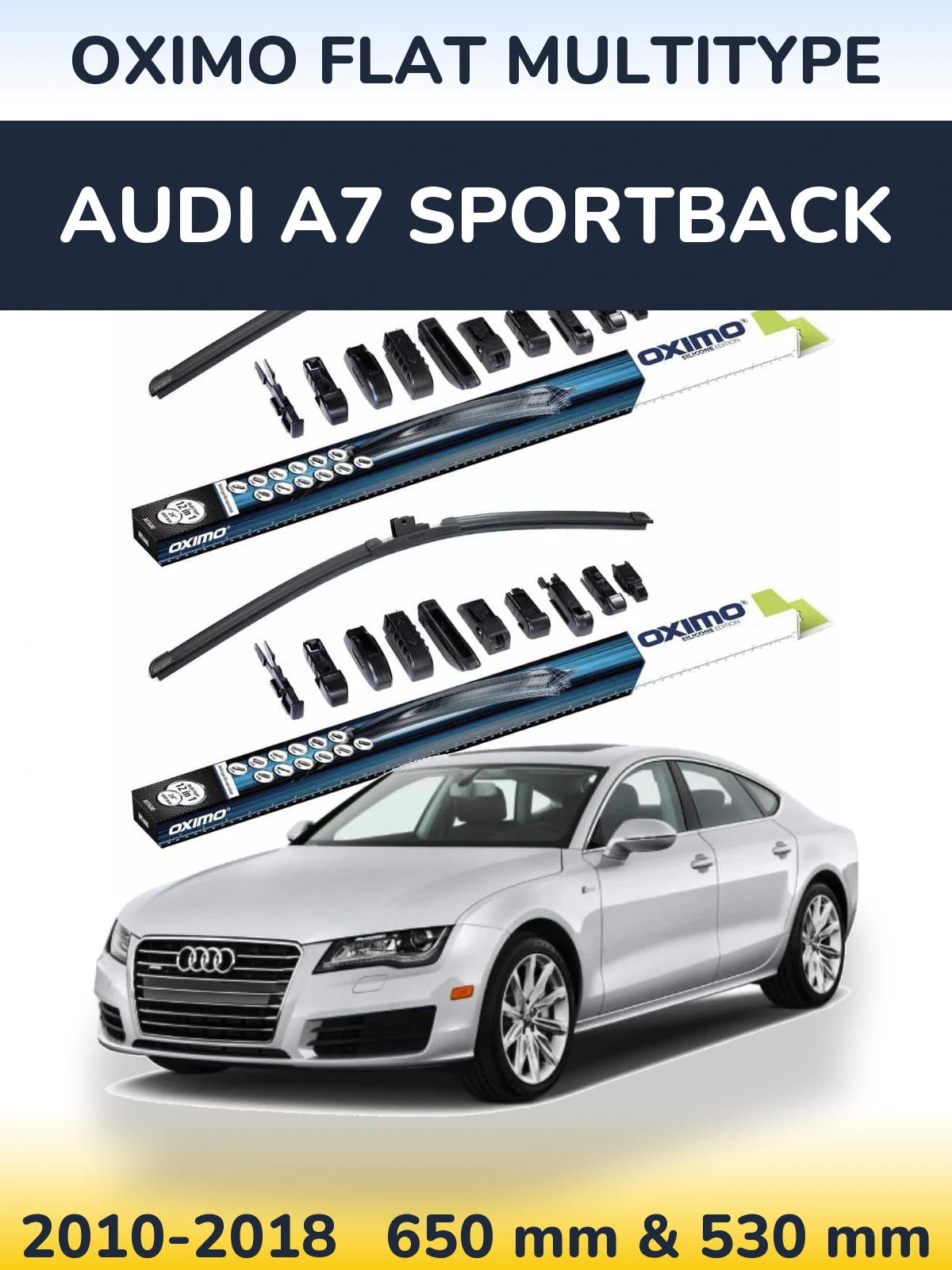 Front wiper blade set Oximo Flat MultiTipse 650 & 530 mm for Audi A7 Sportback 2010-2018