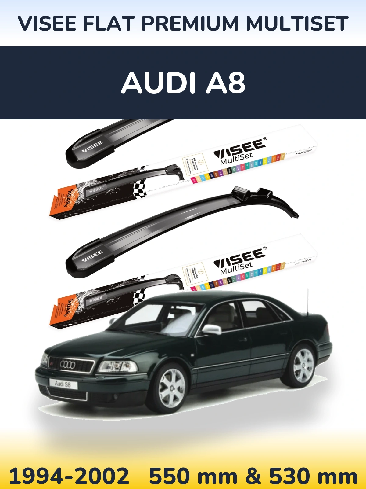 Комплект передніх щіток VISEE FLAT PREMIUM MultiSet 550 & 530 мм для Audi A8 1994-2002